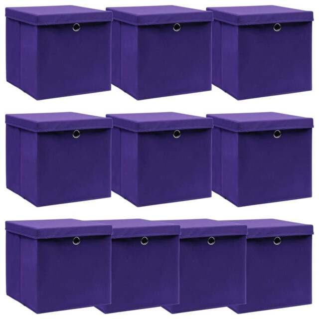 Rackhams Storage Boxes with Lids 10 pcs Purple 32x32x32 cm Fabric