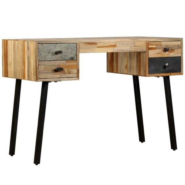 Rackhams Writing Desk Solid Reclaimed Teak 110x50x76 cm - Multicolour - Reclaimed teak + steel