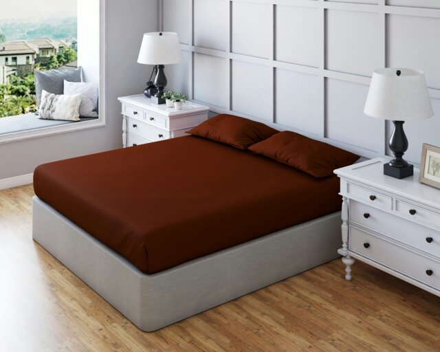 Rackhams Non Iron Polycotton Plain Dyed Fitted Sheet Extra Deep 25cm Elasticated Skirt - Single - Brown - image 1