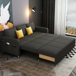 Rackhams Gabriel Two Seater Sofa Bed, Linen - Black - 120cm (With One Drawer)