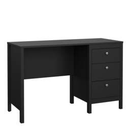 Rackhams Madrid Desk 3 drawers Matt Black - Black - 48 - 76.5