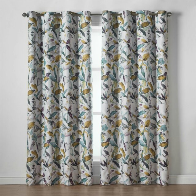 "Rackhams Giverny Blockout Curtains Thermal Eyelet Header - Green - 66 x 72"""