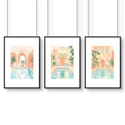 Rackhams Large Wall Pictures For Living Room - Set of 3 Beach Decor Wall art Prints - A4 8.27 x 11.69 in / 21 x 29.7 cm - Satin Photo paper 280 gsm - Black Frame