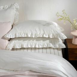 Rackhams White Ruffled French Linen Pillowcases - Standard - Oxford