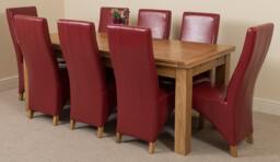 Rackhams Richmond Large Oak Extending Dining Table with Lola Leather Chairs - 8 chairs - Burgundy - thumbnail 1