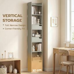 Rackhams Bookcase Tall Narrow with 5 Tiers Drawers - 32W x 24D x 181.5H cm - Grey - thumbnail 4