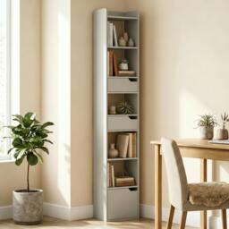 Rackhams Bookcase Tall Narrow with 5 Tiers Drawers - 32W x 24D x 181.5H cm - Grey