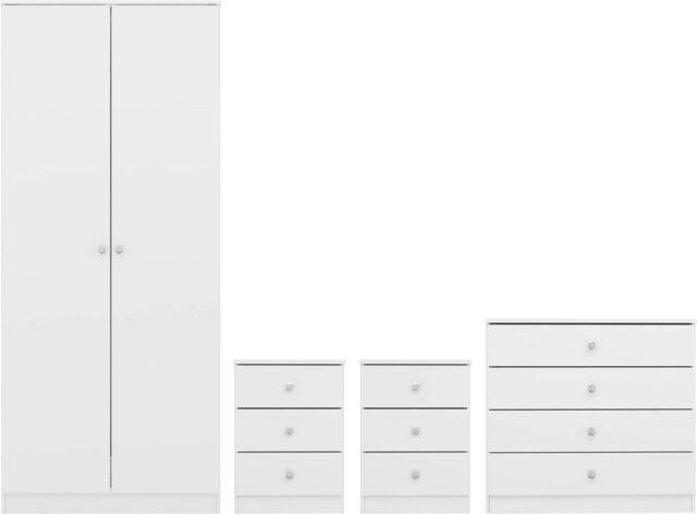 Rackhams Denver 2 Door Double Wardrobe 4 Piece Bedroom Set - White Gloss - image 1