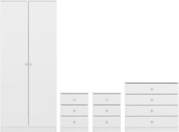 Rackhams Denver 2 Door Double Wardrobe 4 Piece Bedroom Set - White Gloss