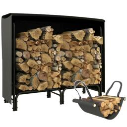 Rackhams 4FT Firewood Rack with Canvas Carrier Bag and 600D Oxford Waterproof Cover, Metal Log Store Indoors, Log Storage Rack Holder, Black - Black