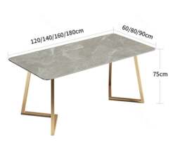 Rackhams Attleboro Dining Table, Sintered Stone & Gold - 120 x 60cm - Grey*4 - Straight - thumbnail 5