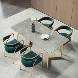 Rackhams Attleboro Dining Table, Sintered Stone & Gold - 120 x 60cm - Grey*4 - Straight - thumbnail 1