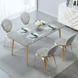 Rackhams Attleboro Dining Table, Sintered Stone & Gold - 120 x 60cm - Grey*4 - Straight - thumbnail 4
