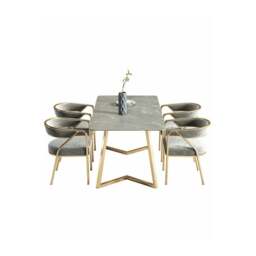 Rackhams Attleboro Dining Table, Sintered Stone & Gold - 120 x 60cm - Grey*4 - Straight - thumbnail 2