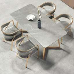 Rackhams Attleboro Dining Table, Sintered Stone & Gold - 120 x 60cm - Grey*4 - Straight - thumbnail 3