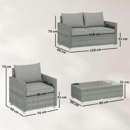 Rackhams 4 Seater Rattan Garden Furniture Set with Cushions, Grey - Rattan Garden Furniture Set - 4 pieces - Metal, PE rattan - thumbnail 3
