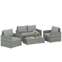 Rackhams 4 Seater Rattan Garden Furniture Set with Cushions, Grey - Rattan Garden Furniture Set - 4 pieces - Metal, PE rattan - thumbnail 2