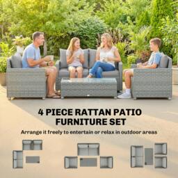 Rackhams 4 Seater Rattan Garden Furniture Set with Cushions, Grey - Rattan Garden Furniture Set - 4 pieces - Metal, PE rattan - thumbnail 4