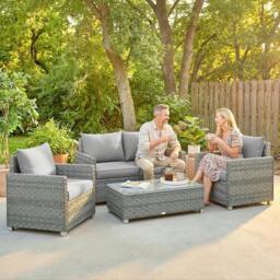 Rackhams 4 Seater Rattan Garden Furniture Set with Cushions, Grey - Rattan Garden Furniture Set - 4 pieces - Metal, PE rattan - thumbnail 1