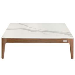 Rackhams Porcelain Marble and Walnut Square Coffee Table 2042 - thumbnail 2