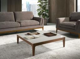 Rackhams Porcelain Marble and Walnut Square Coffee Table 2042 - thumbnail 3