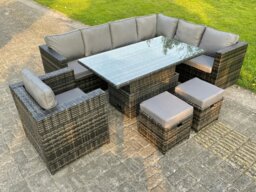 Rackhams 9 Seats Dark Mixed Grey Rattan Garden Furniture Corner Sofa Set Adjustable Dining Or Coffee Table Chair Right Corner - thumbnail 3
