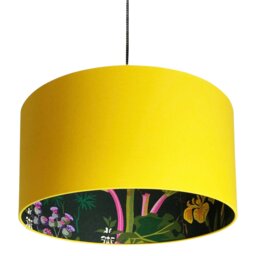 "Rackhams Rabarber Wallpaper Silhouette Lampshade in Egg Yolk Yellow - Ceiling Pendant / Arc Lamp - 35cm Diameter x 20cm Height / (14"" x 8"")" - thumbnail 1