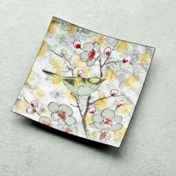 Rackhams Square Glass Plate – Bird Song Design (Handmade Decorative Tableware)
