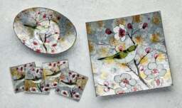 Rackhams Square Glass Plate – Bird Song Design (Handmade Decorative Tableware) - thumbnail 2