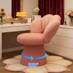 Rackhams Light Luxury Petal Shaped Vanity Chair Soft Padded Swivel Bedroom Makeup Stool - Pink - Wood - thumbnail 5