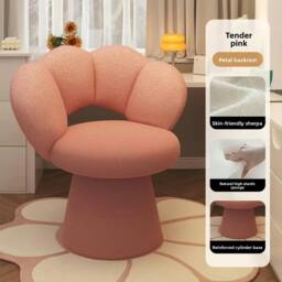 Rackhams Light Luxury Petal Shaped Vanity Chair Soft Padded Swivel Bedroom Makeup Stool - Pink - Wood - thumbnail 3