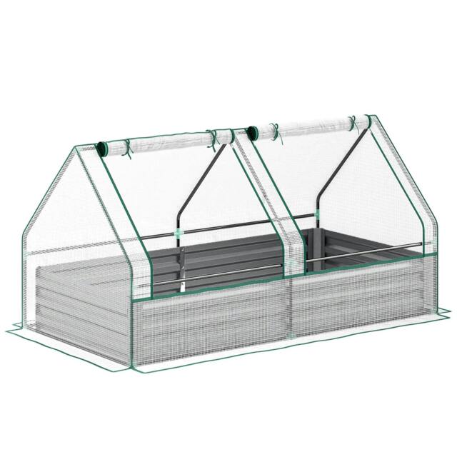 Rackhams Metal Planter Box with Cover, Raised Garden Bed with Greenhouse, for Herbs and Vegetables, White and Dark Grey