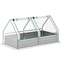 Rackhams Metal Planter Box with Cover, Raised Garden Bed with Greenhouse, for Herbs and Vegetables, White and Dark Grey - White, Dark Grey