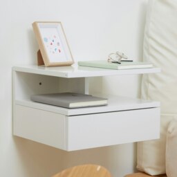 Rackhams Nightstand Set of 2, Wall Mounted Bedside Cabinet, High Gloss White - High Gloss White - thumbnail 2