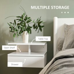 Rackhams Nightstand Set of 2, Wall Mounted Bedside Cabinet, High Gloss White - High Gloss White - thumbnail 6