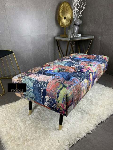 Rackhams Demask Upholstered Footstool Ottoman – Handmade Stylish Seating - Damask - 40 x 18 Inches (102 x 46cm) - image 1