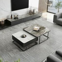 Rackhams Nathan Nesting Coffee Table Set, Sintered Stone - No - Black Wooden Top (S) +White Marble Effect Top (L) - thumbnail 2