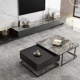 Rackhams Nathan Nesting Coffee Table Set, Sintered Stone - No - Black Wooden Top (S) +White Marble Effect Top (L) - thumbnail 5