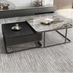 Rackhams Nathan Nesting Coffee Table Set, Sintered Stone - No - Black Wooden Top (S) +White Marble Effect Top (L) - thumbnail 4