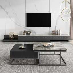 Rackhams Nathan Nesting Coffee Table Set, Sintered Stone - No - Black Wooden Top (S) +White Marble Effect Top (L) - thumbnail 3