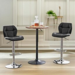 Rackhams Set Of 2 Height Adjustable 360 Swivel Bar Stools With Backrest Black - thumbnail 4