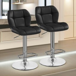 Rackhams Set Of 2 Height Adjustable 360 Swivel Bar Stools With Backrest Black - thumbnail 1