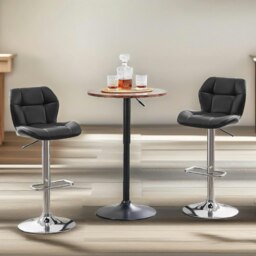 Rackhams Set Of 2 Height Adjustable 360 Swivel Bar Stools With Backrest Black - thumbnail 3