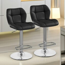 Rackhams Set Of 2 Height Adjustable 360 Swivel Bar Stools With Backrest Black - thumbnail 2