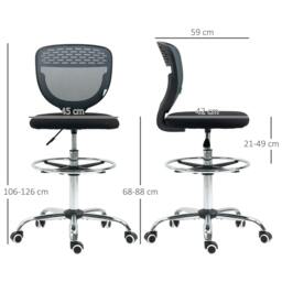 Rackhams Drafting Chair, Swivel Office Draughtsman Chair, Mesh Standing Desk Chair with Adjustable Foot Ring, Armless, Grey - thumbnail 3