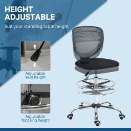 Rackhams Drafting Chair, Swivel Office Draughtsman Chair, Mesh Standing Desk Chair with Adjustable Foot Ring, Armless, Grey - thumbnail 5