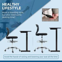 Rackhams Drafting Chair, Swivel Office Draughtsman Chair, Mesh Standing Desk Chair with Adjustable Foot Ring, Armless, Grey - thumbnail 4