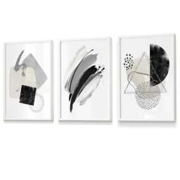 Rackhams Abstract Grey Black and Silver Set of 3 Framed Wall Art Prints - 59x84cm (A1) - Light Walnut - thumbnail 4