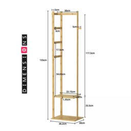 Rackhams Bamboo Coat Stand with Garment Shelf and Hanging Rail - thumbnail 4