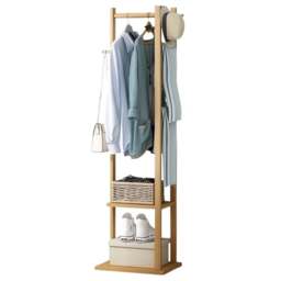 Rackhams Bamboo Coat Stand with Garment Shelf and Hanging Rail
